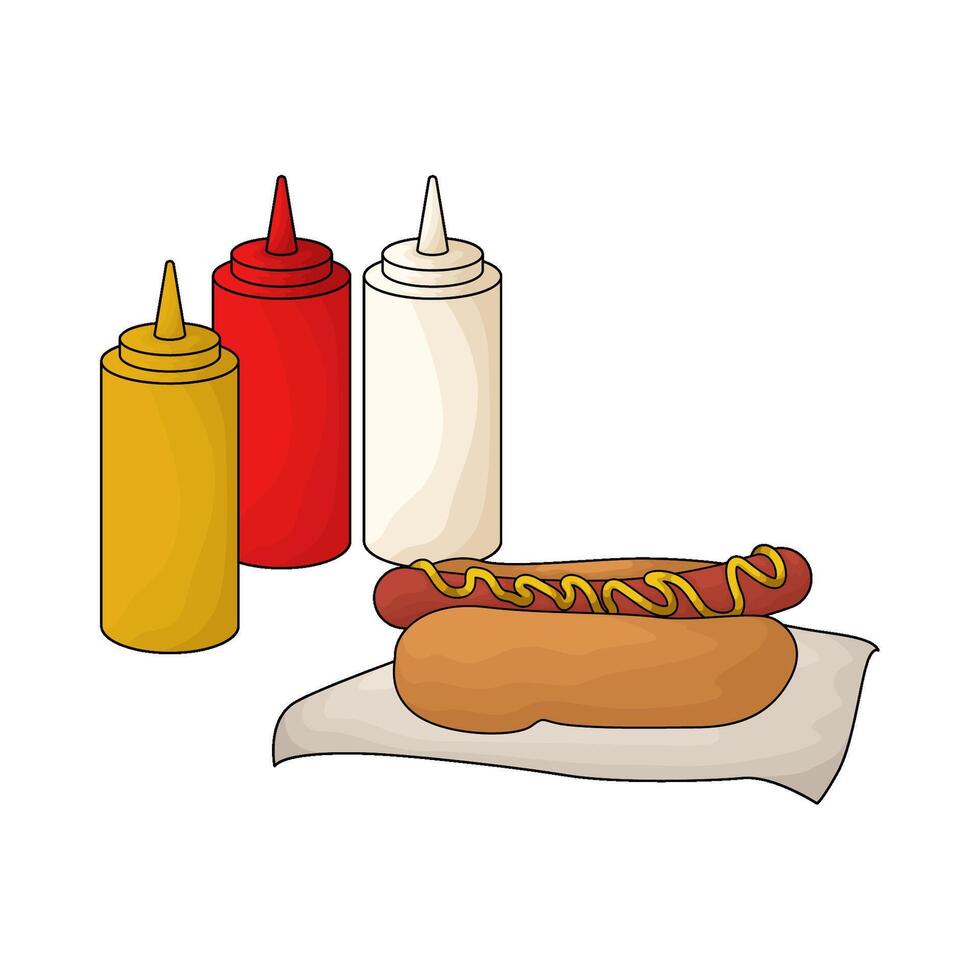 hotdog and three sauce bottle vector