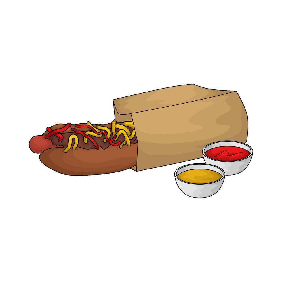 delicious hotdog combined with two sauces illustration vector