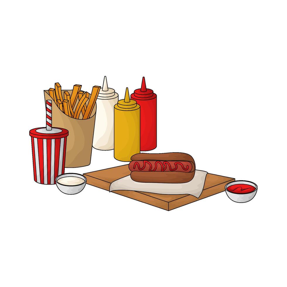 combo package fries with hotdog and soda illustration vector