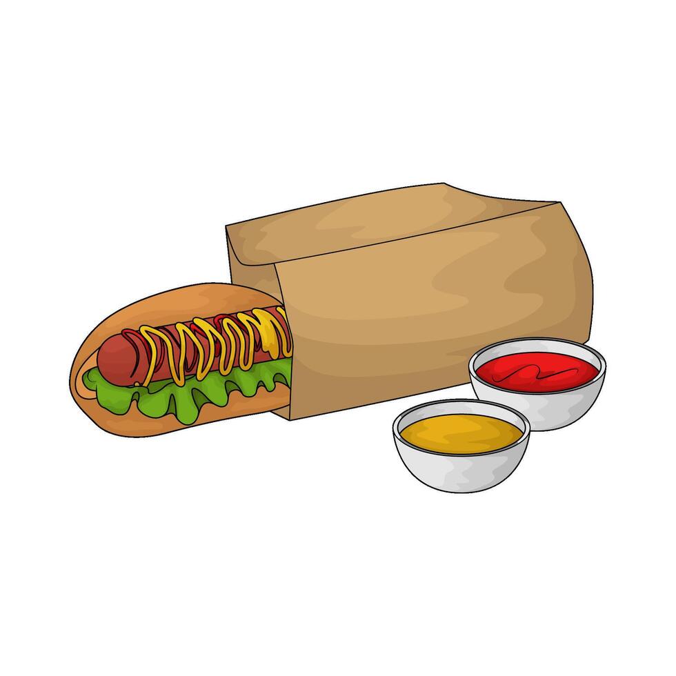 delicious hotdog combined and sauce vector