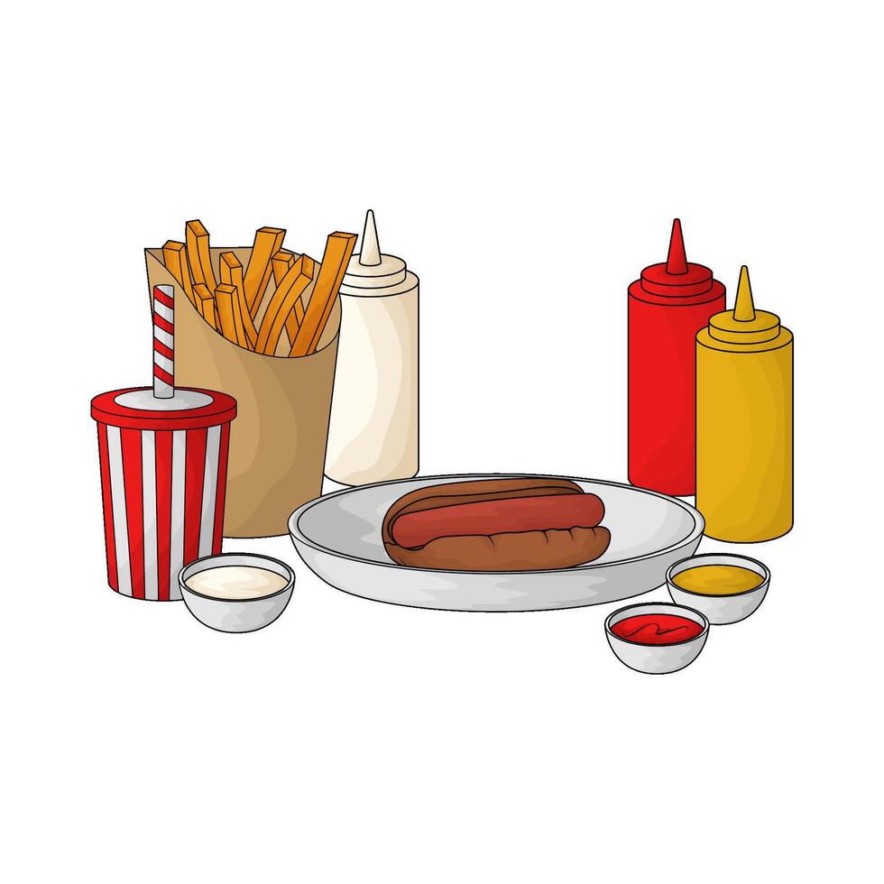 combo package fries and hotdog with soda illustration vector