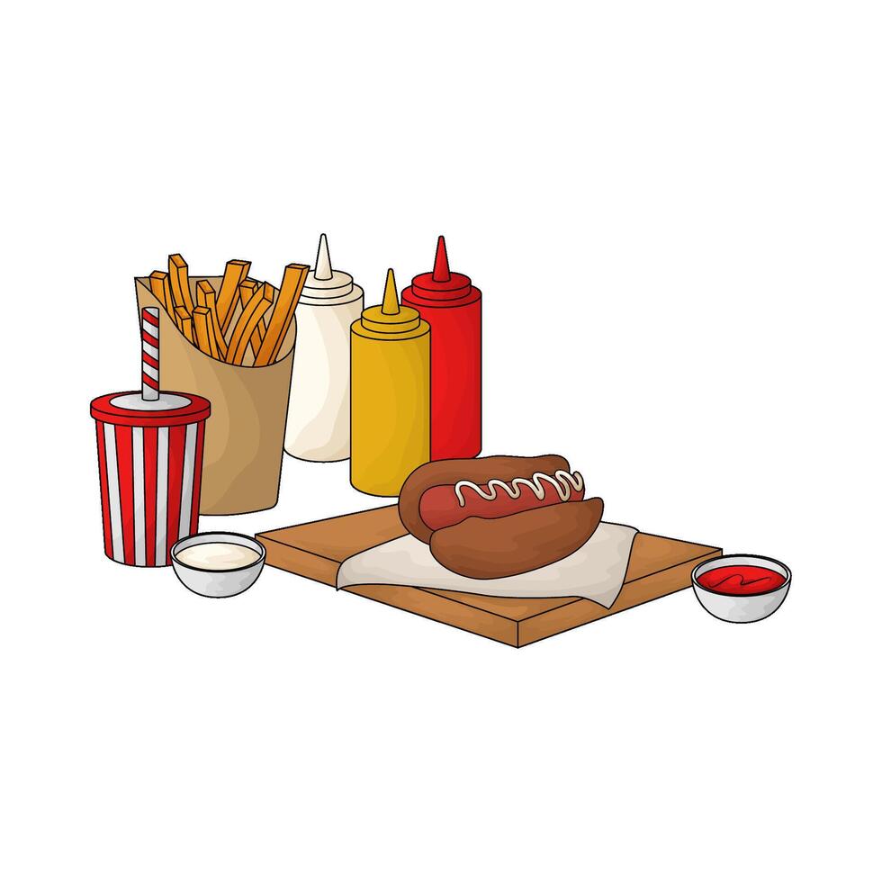 combo package fries and hotdog with soda vector