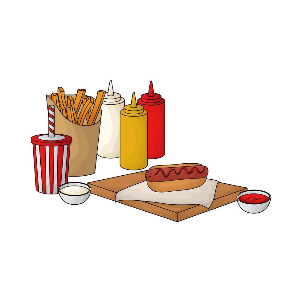 hotdog with french fries combo pack vector