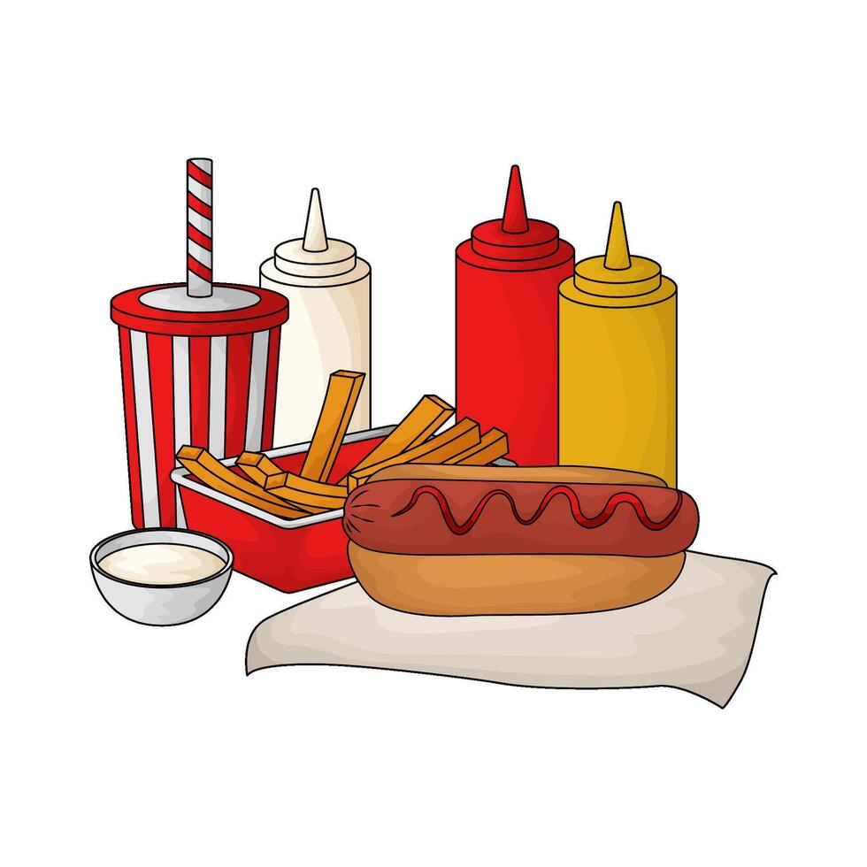 illustration of Soda Fries Hot Dog Combo vector
