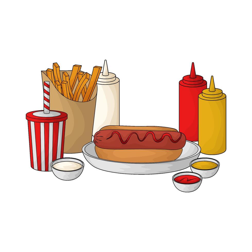 Soda Fries Hot Dog Combo illustration vector