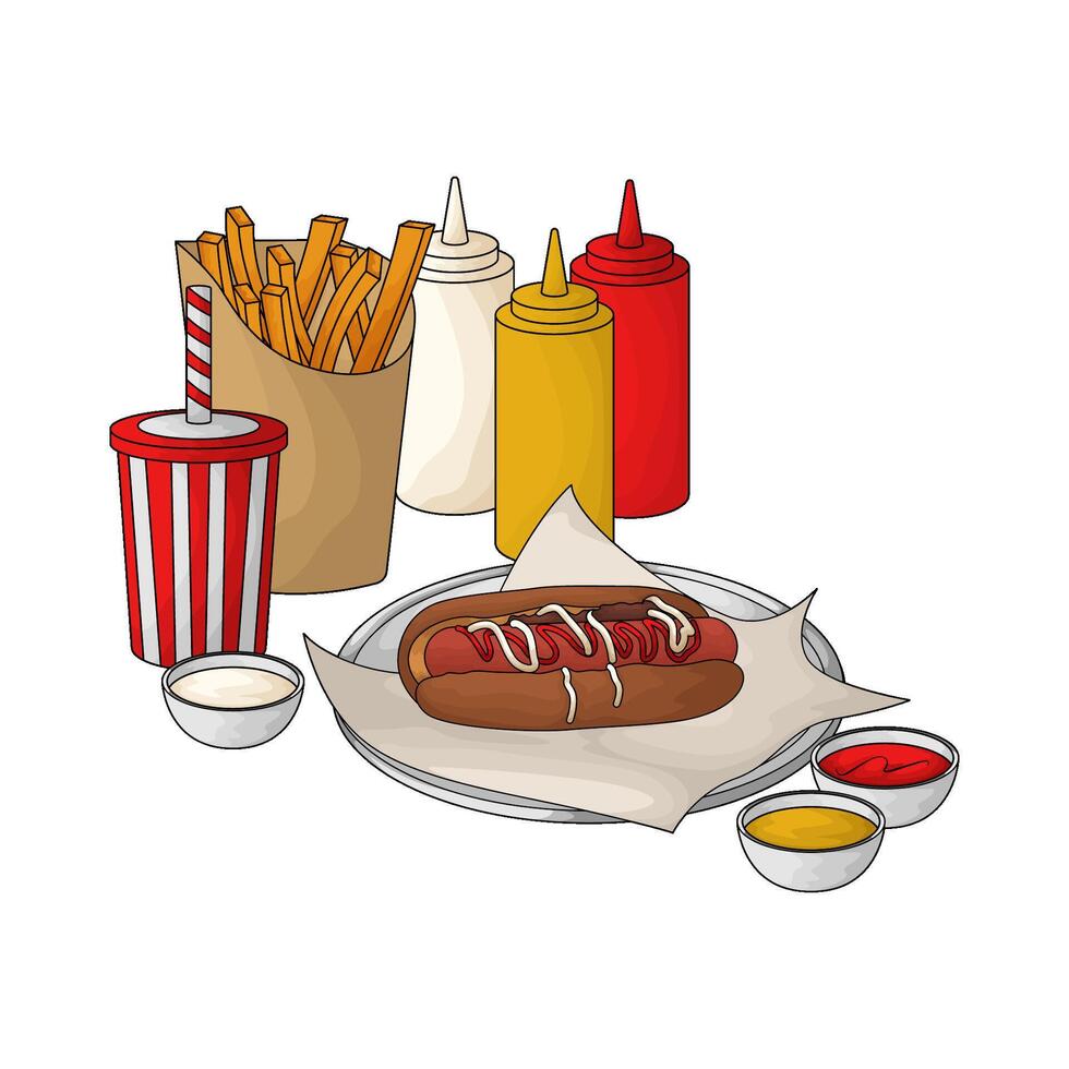 Soda Fries Hot Dog Combo vector