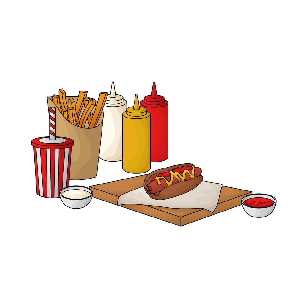 hotdog and french fries bundling package illustration vector