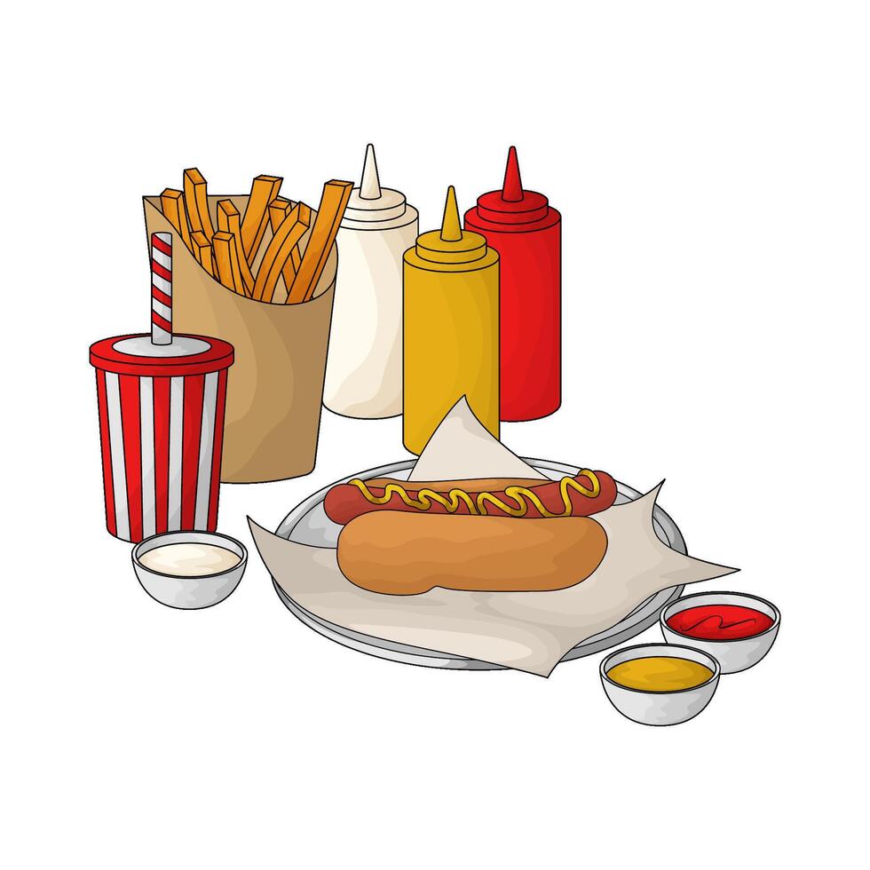 illustration of hotdog with french fries bundling package vector