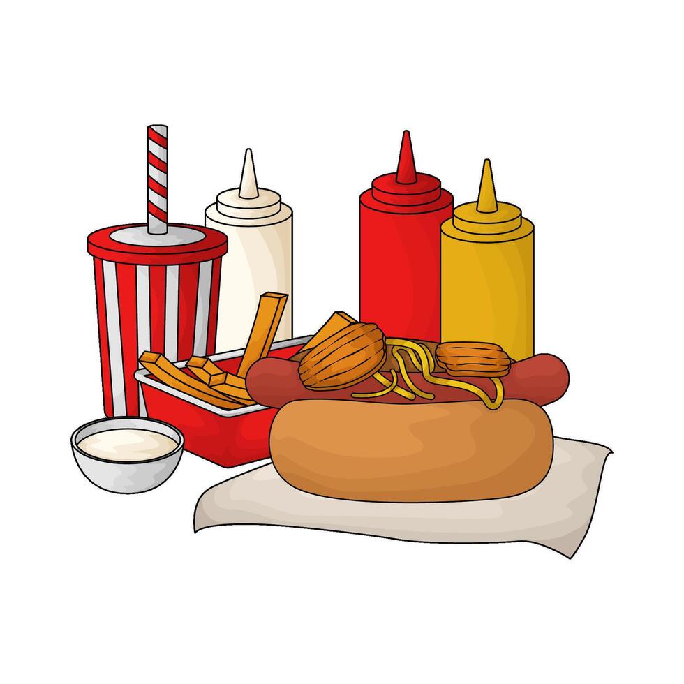 illustration of economical bundling package of hotdogs with fries vector