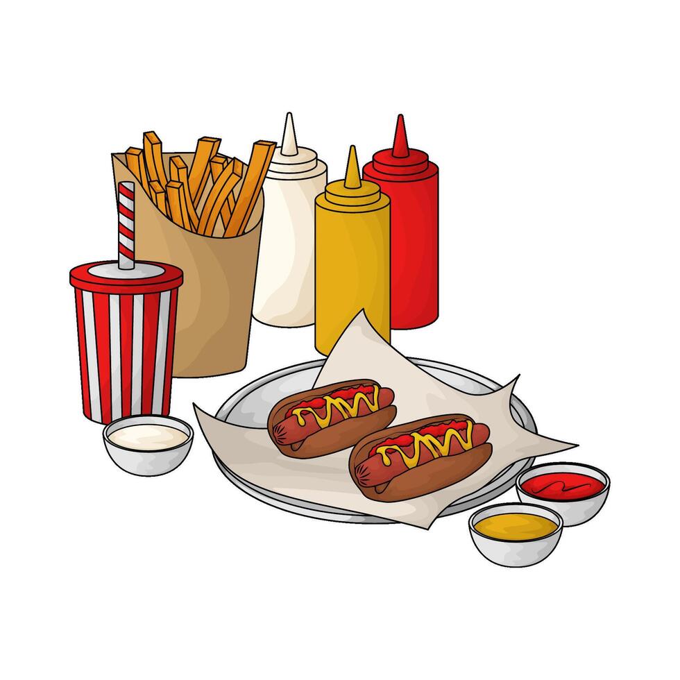 economical bundling package of hotdogs and fries illustration vector