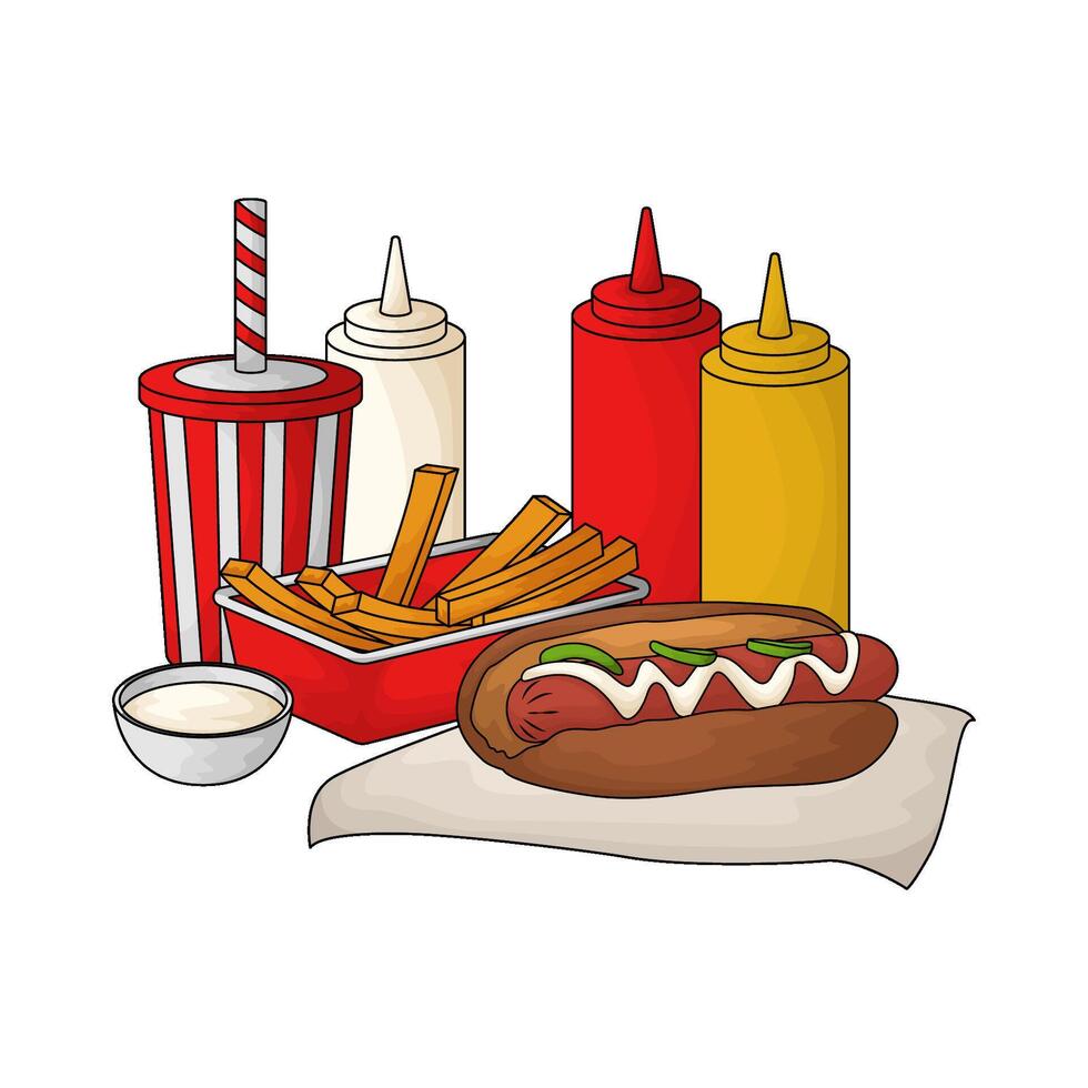 economical bundling package of hotdogs with fries vector