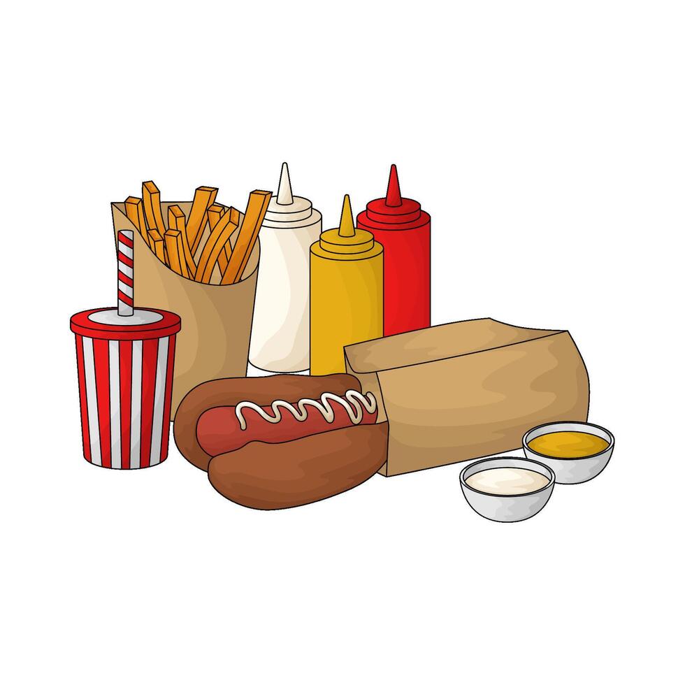 economical bundling package of hotdogs with fries illustration vector
