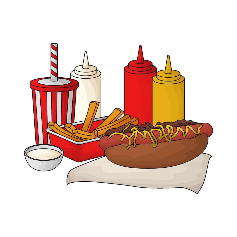 illustration of hotdog and fries economy package vector