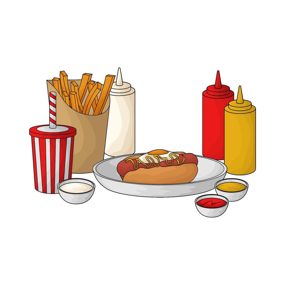 hotdog with fries economy package illustration vector