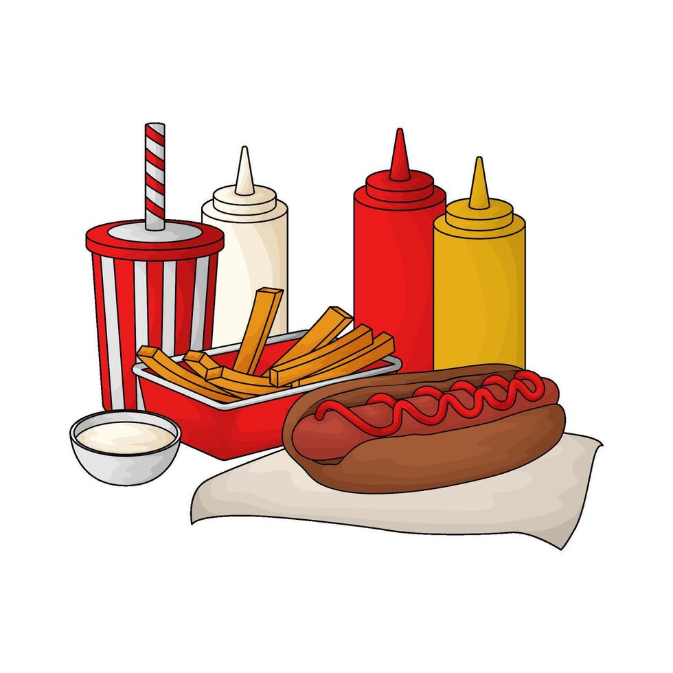 hotdog with fries economy package vector