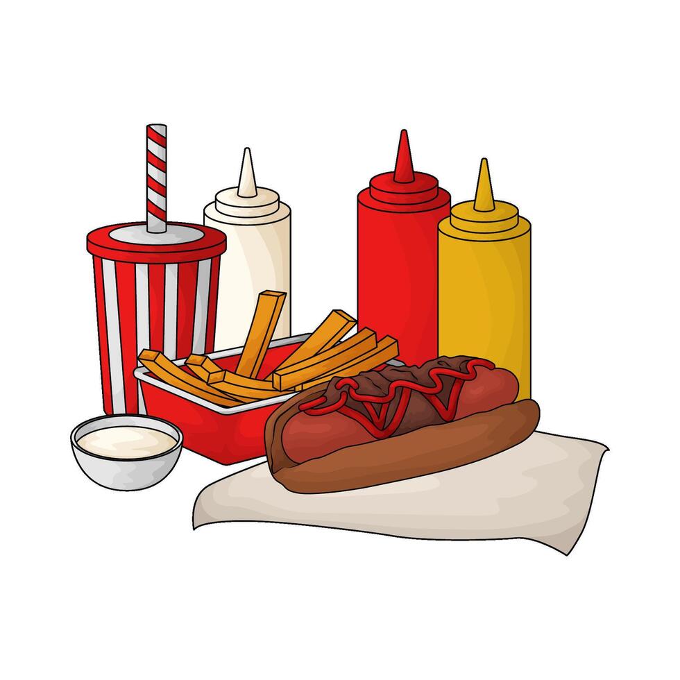 illustration of hot dog with fries economy package vector