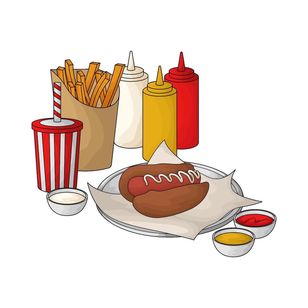hot dog and fries economy package vector
