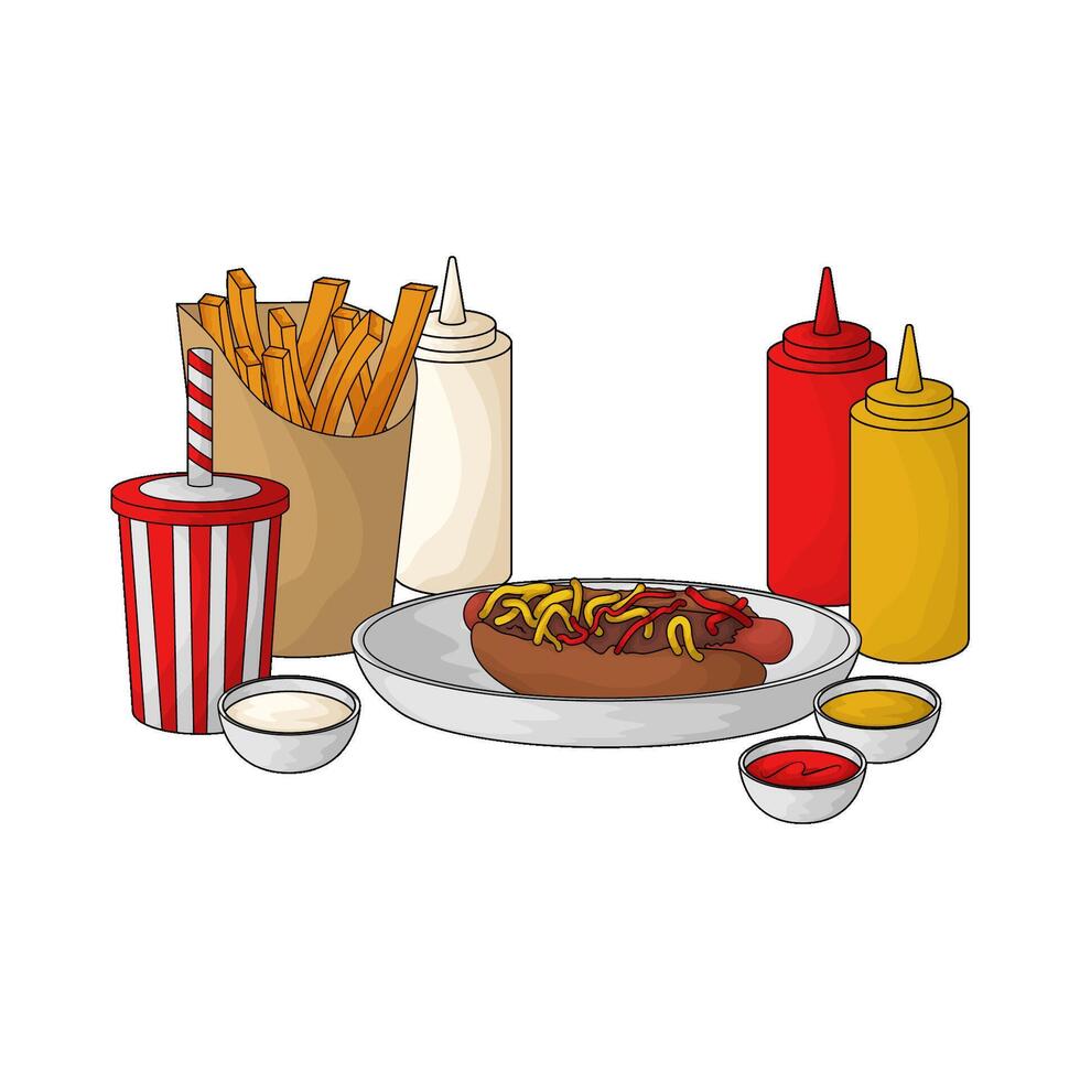 french fries with hot dog economy package vector