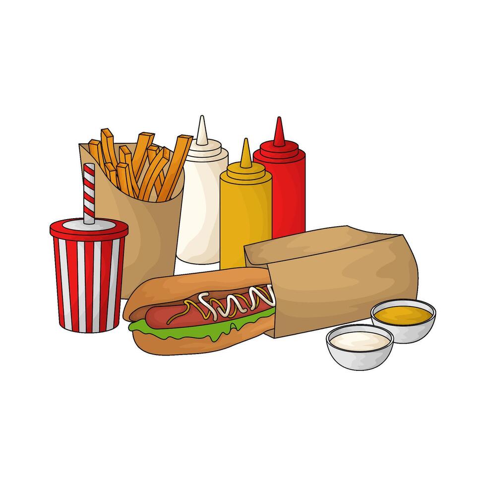 french fries and hot dog economy package vector
