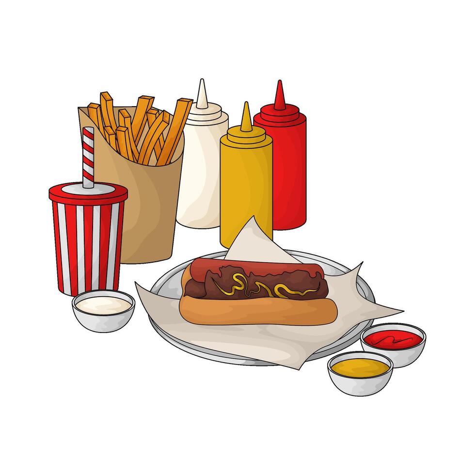 illustration of french fries and hot dog economy package vector