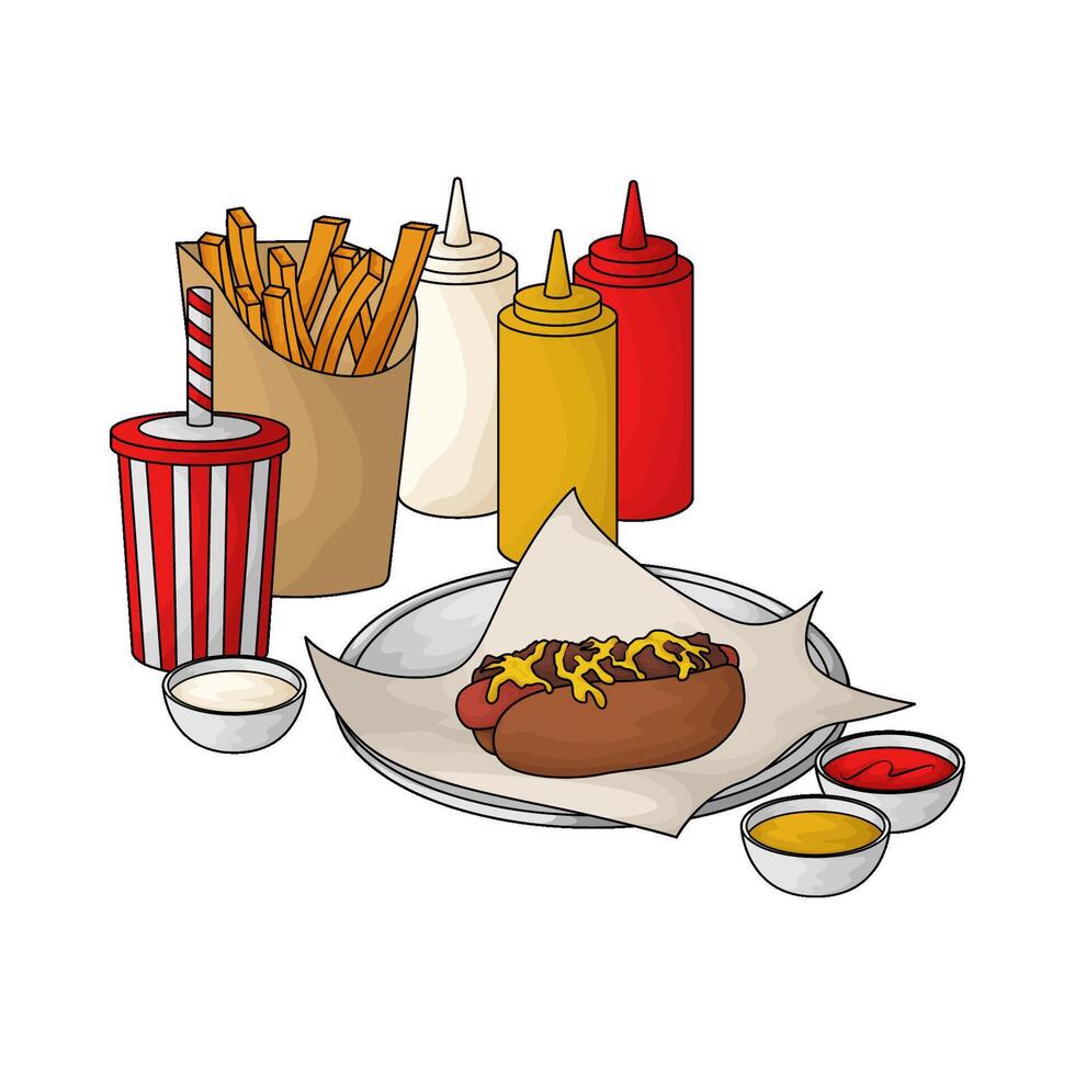 Hot Dog Soda Fries illustration vector