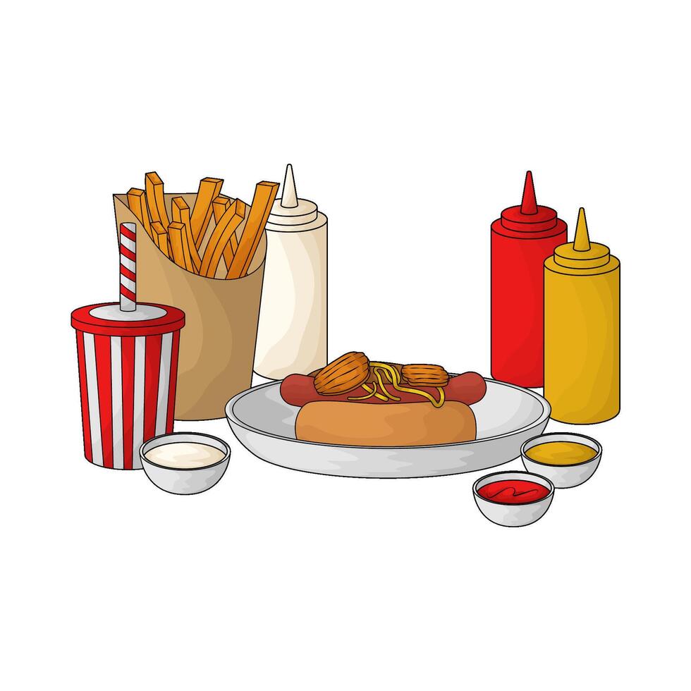 Hot Dog Soda Fries with sauce vector