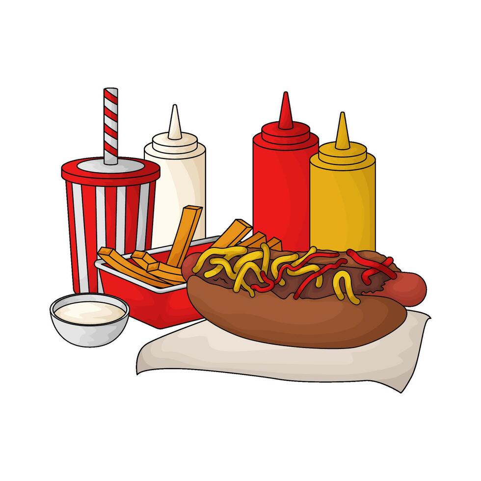 illustration of Hot Dog Soda Fries with sauce vector