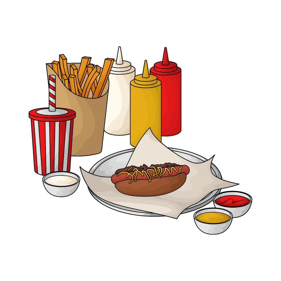 Hot Dog Soda Fries and sauce vector