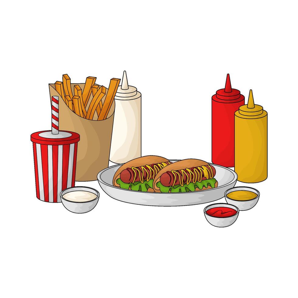 Hot Dog Soda Fries and sauce illustration vector