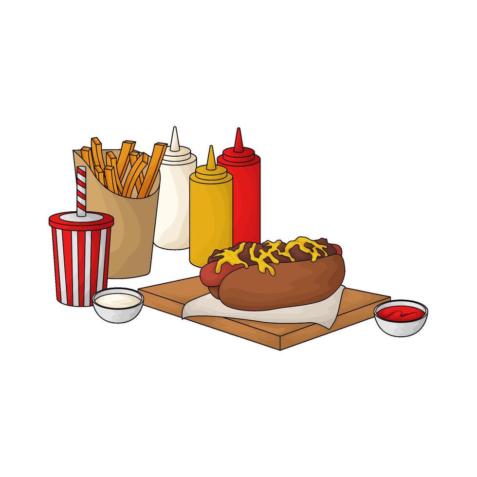 illustration of hot dog french fries soda vector