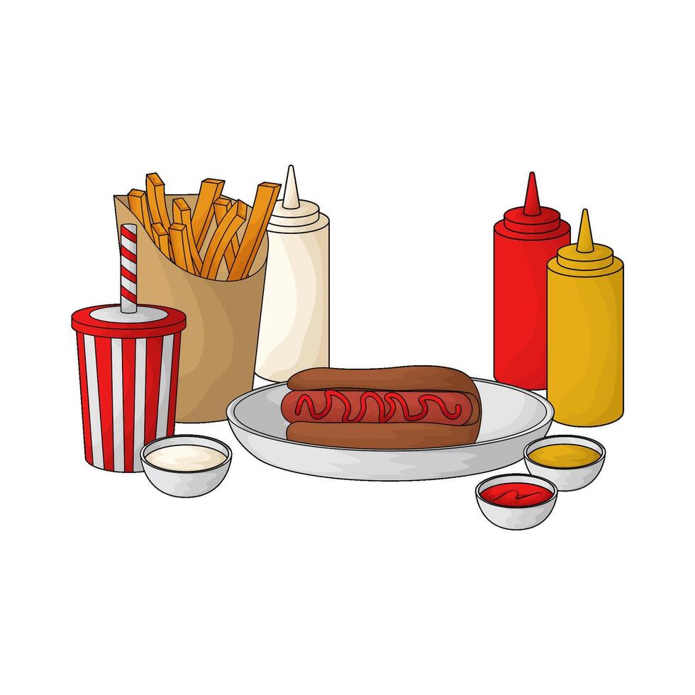 illustration of hot dog french fries and soda vector