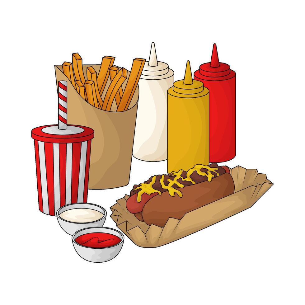hot dog french fries with soda vector