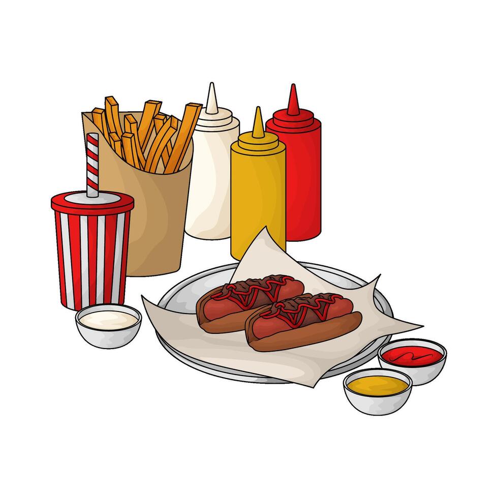 hotdog french fries soda vector