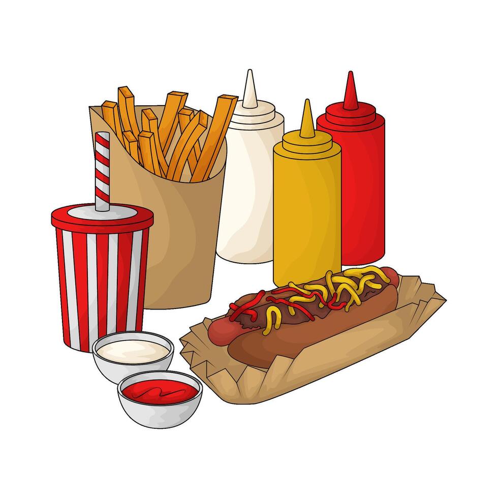 illustration of hotdog french fries with soda vector