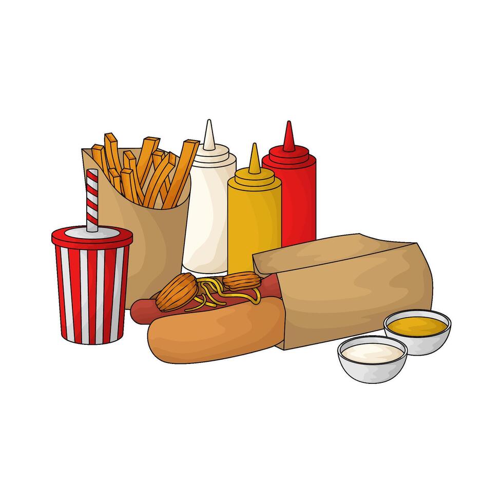 hotdog french fries with soda vector