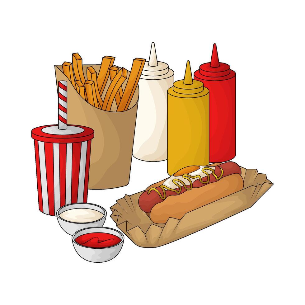 illustration of hot dog and fries with soda economy package vector