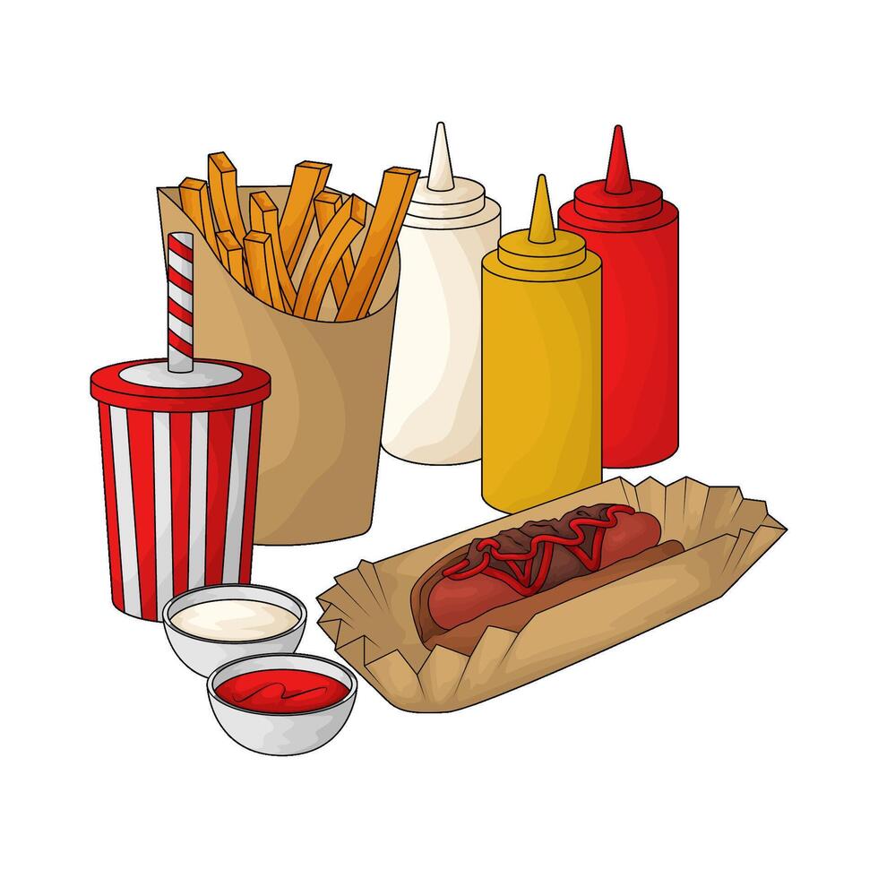 hot dog and fries with soda economy package vector