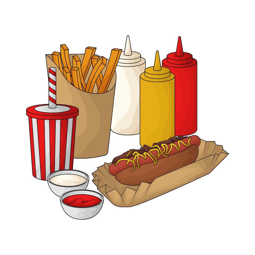 illustration of hot dog and french fries with soda economy package vector
