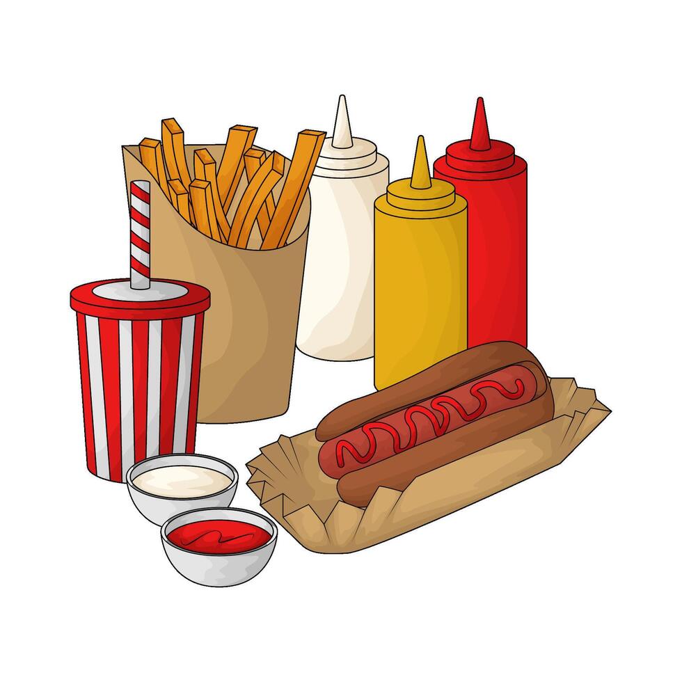 hot dog and french fries and soda economy package vector