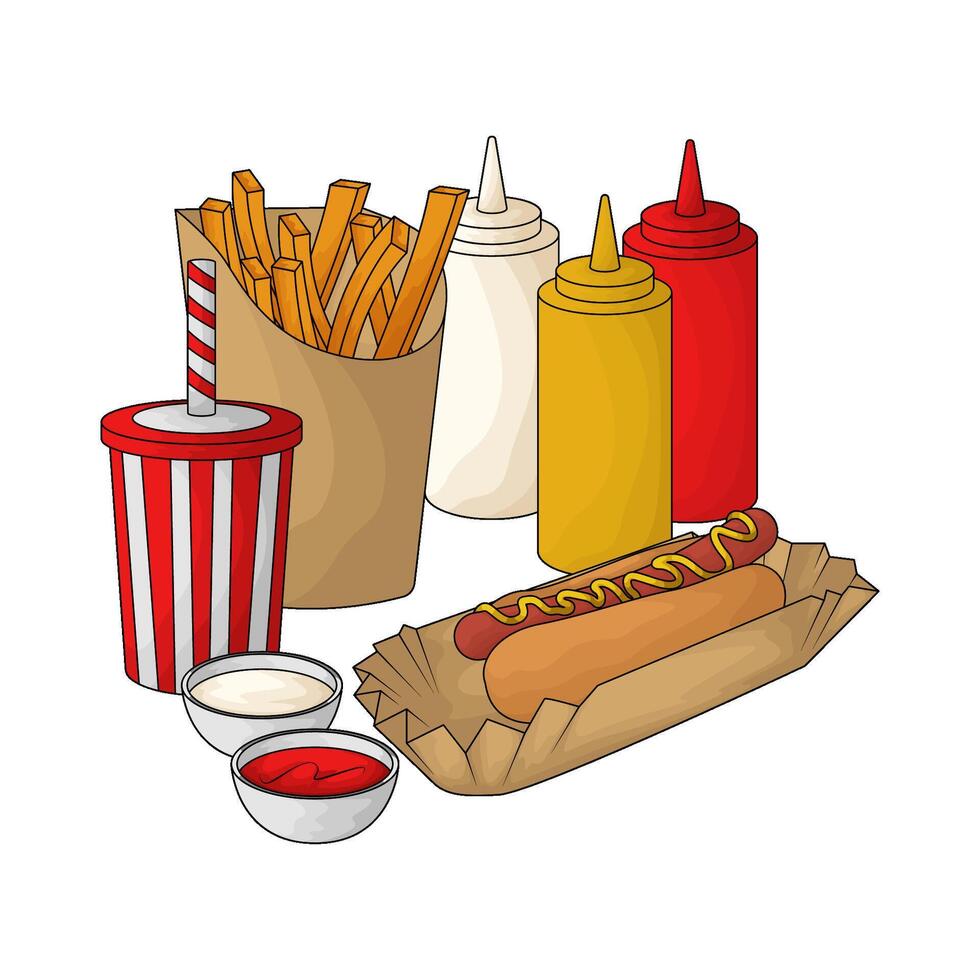 hot dog with french fries and soda economy package vector