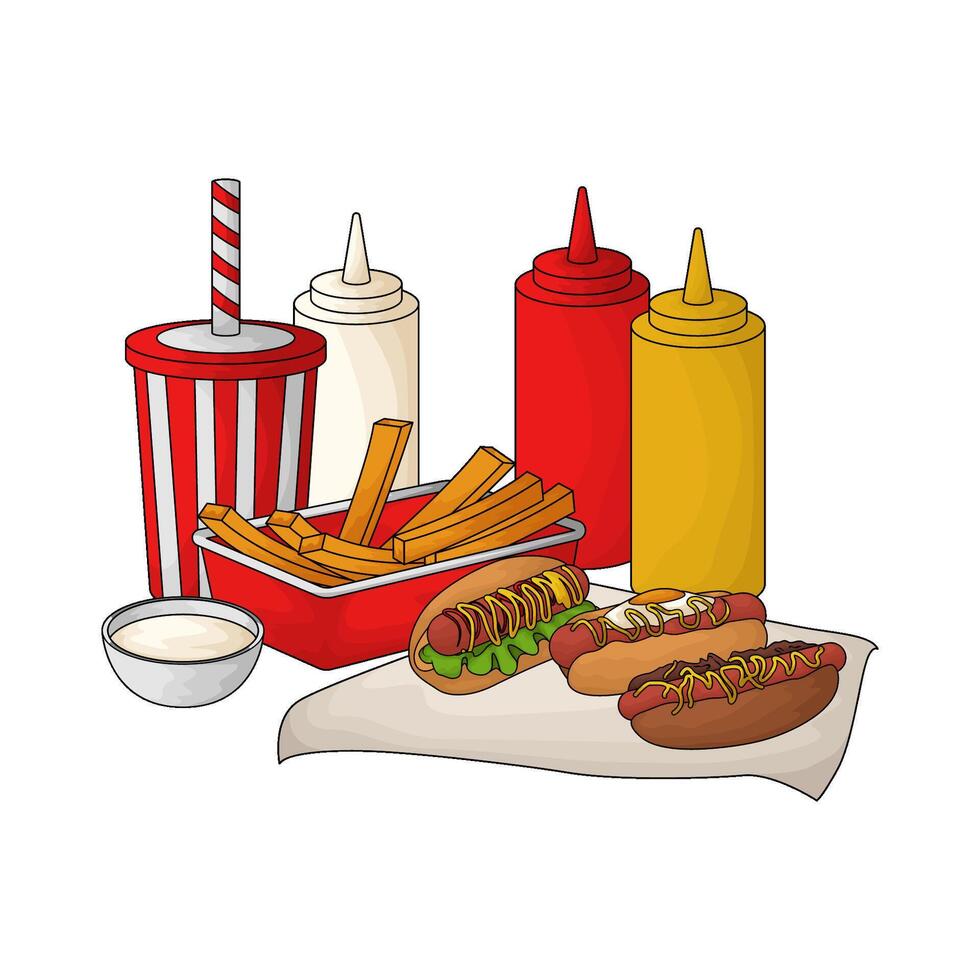 hot dog with fries and soda economy package vector
