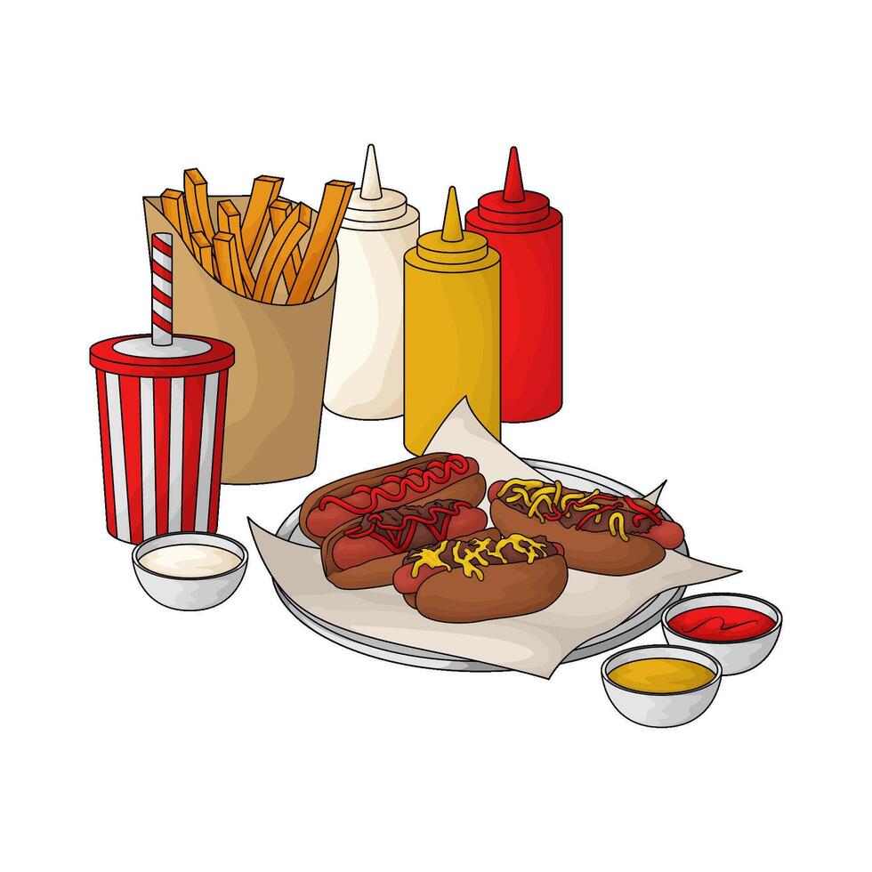 hot dog and fries and soda economy package vector