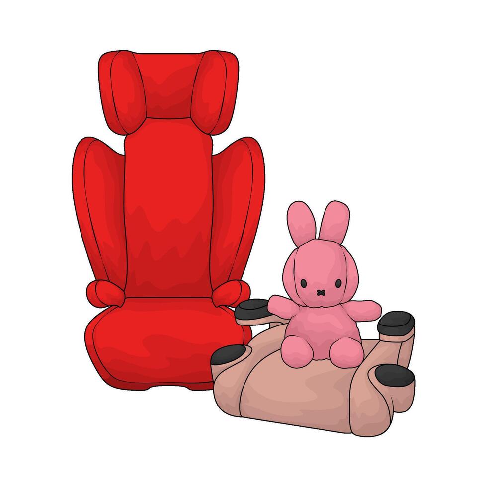 red car seat and pink doll vector
