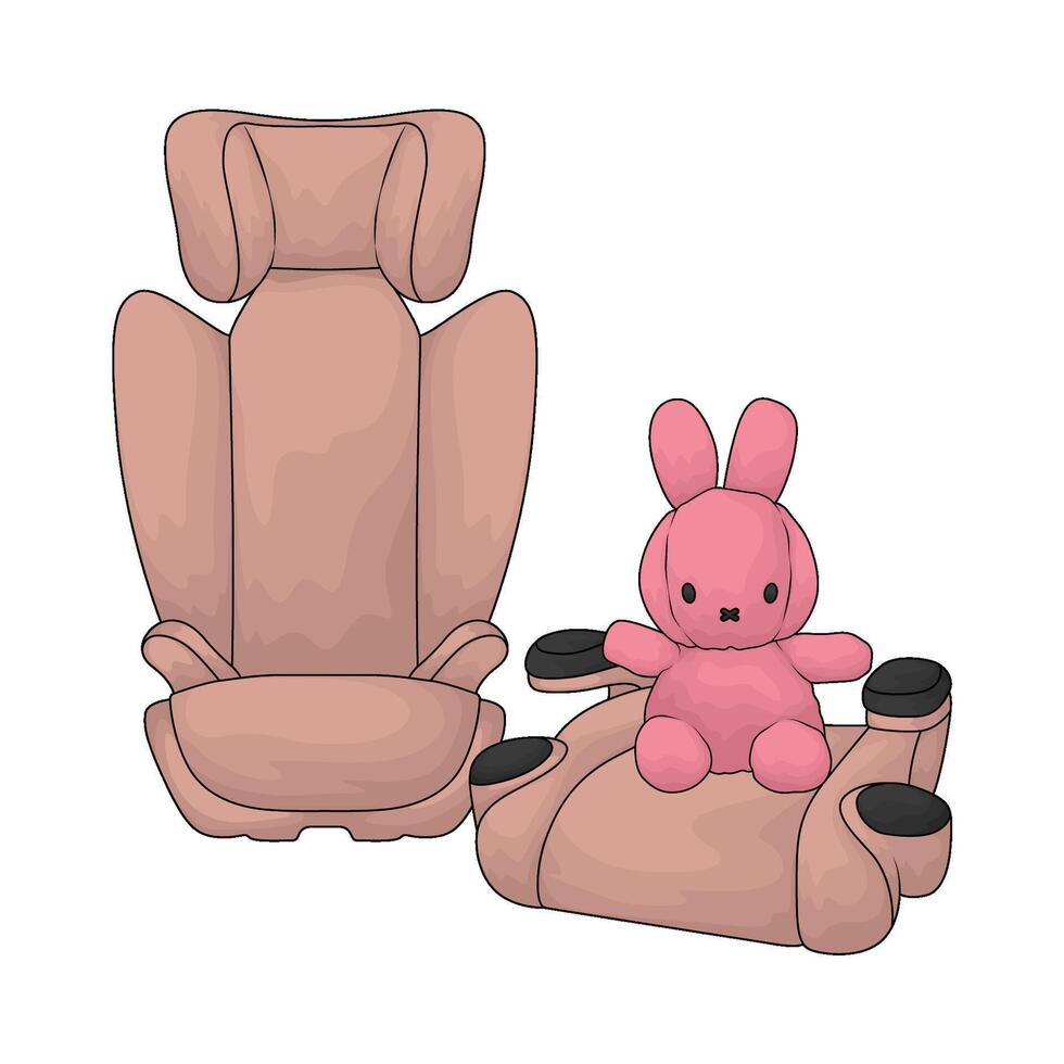 illustration of pink car seat with doll vector