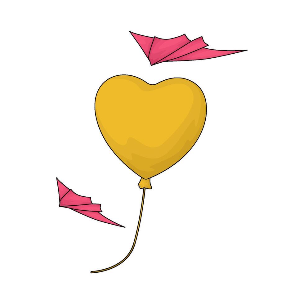yellow heart balloon with paper plane vector