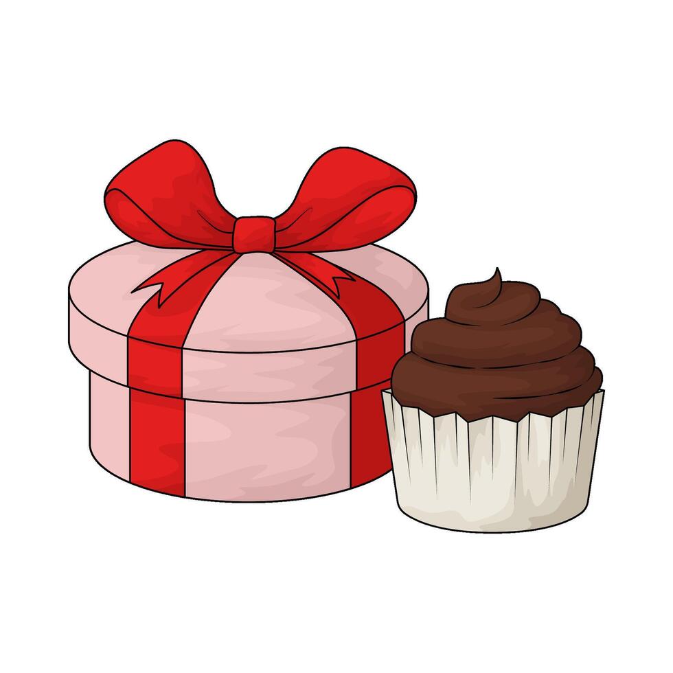 illustration of valentine gift box with cupcake vector