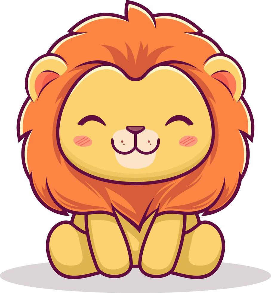 Cute Lion Mascot Sitting with Happy Face vector