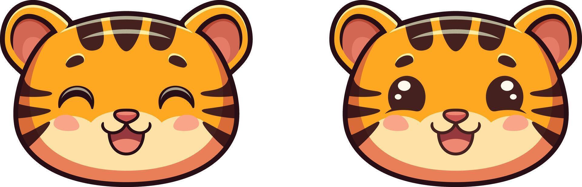 Cute Cartoon Tiger Face with Two Different Eye Expressions vector