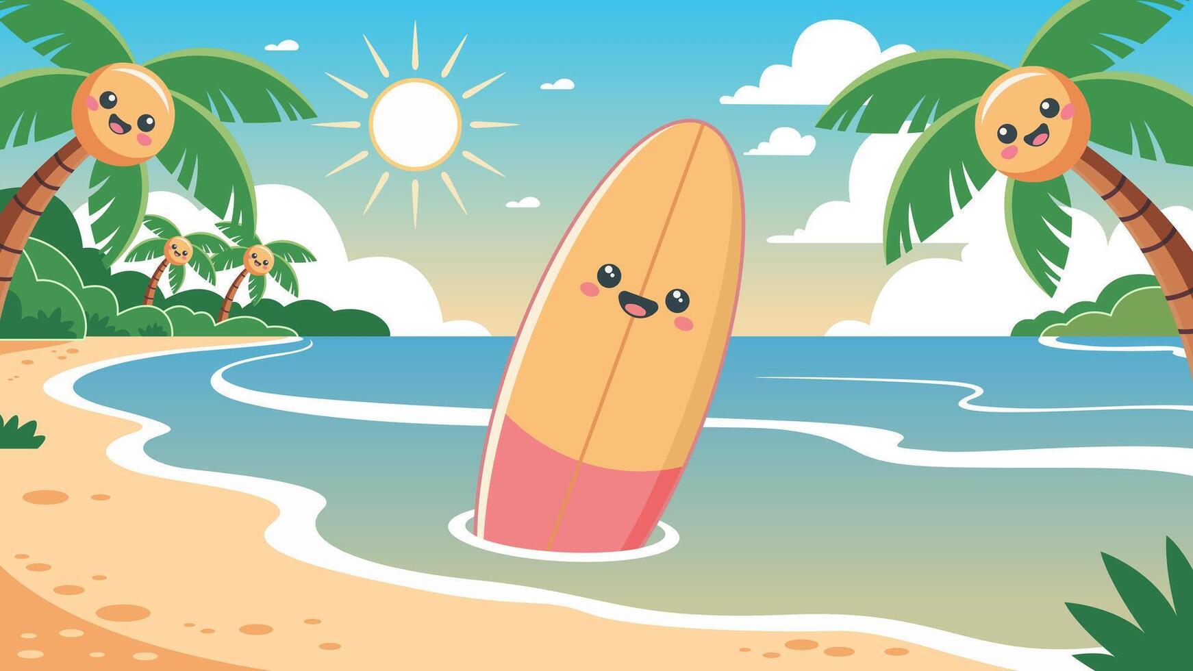 Cheerful and Colorful Kawaii Summer Theme Beach Atmosphere Background vector