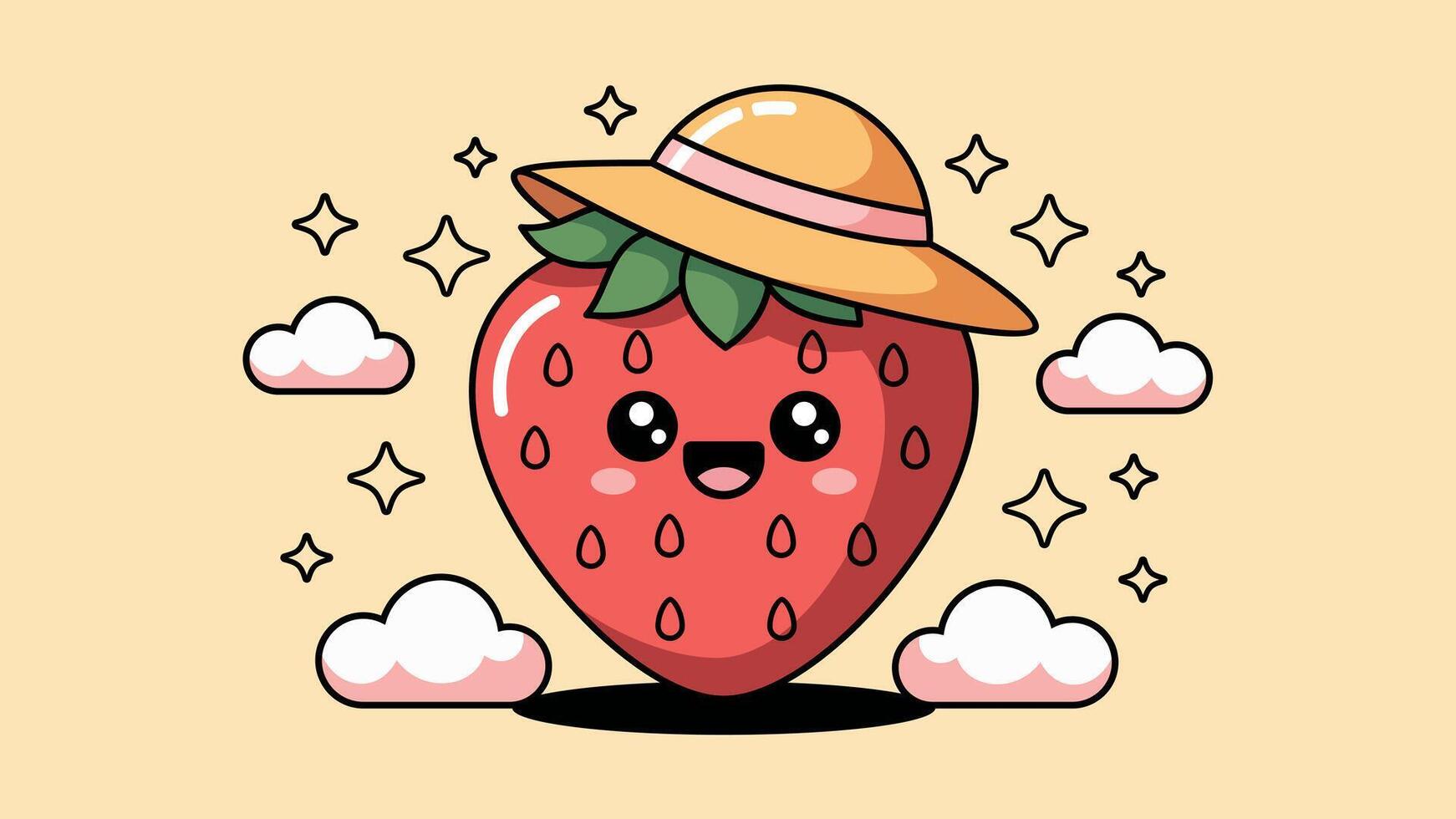 Kawaii and cute strawberry mascot with summer attributes vector